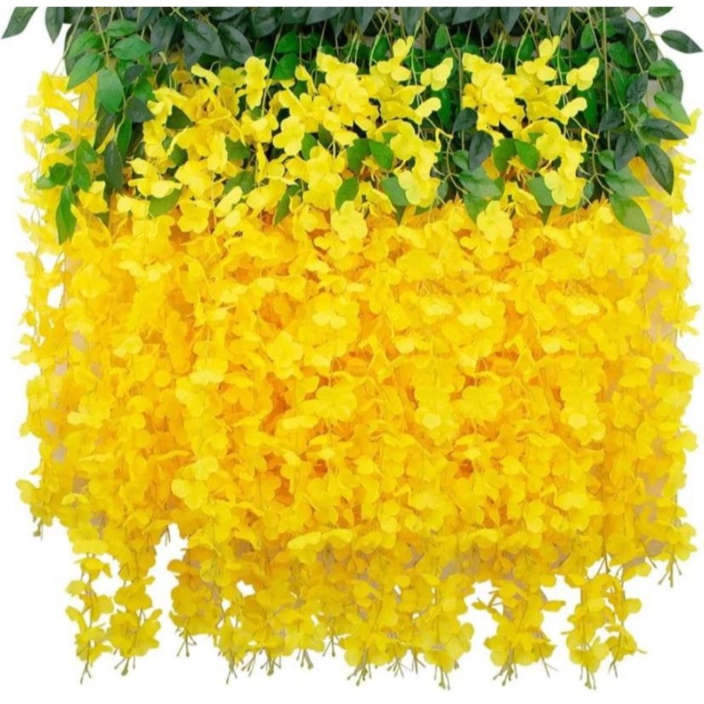 24 Pack | Yellow Hanging Wisteria Silk Flowers 43 Inch Strands Vines Wedding